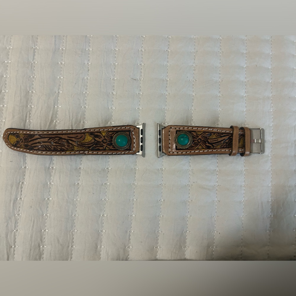 Apple Watch 40mm Brown Leather Watch Band with Turquoise Accent